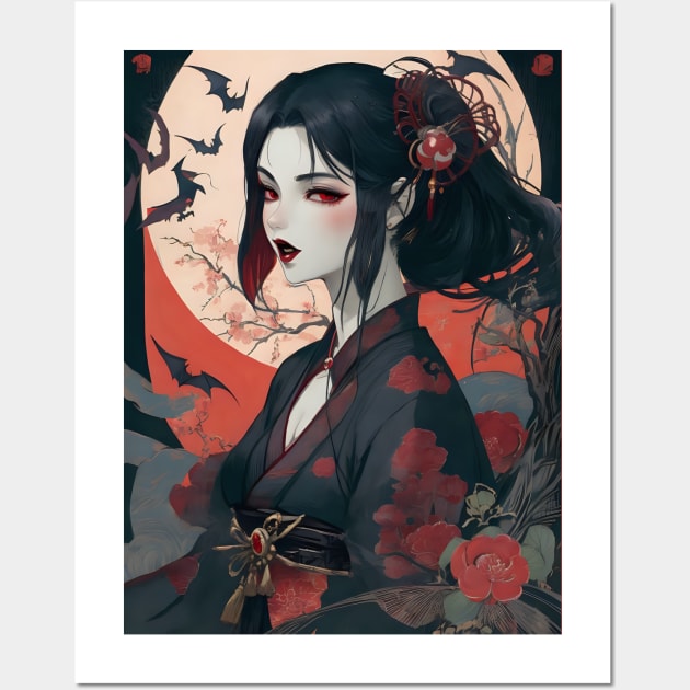 Japanese vampire ukiyo e art Wall Art by Spaceboyishere